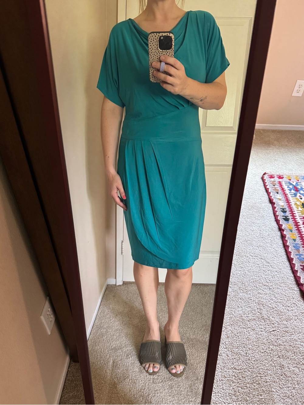 Komarov Teal Draped Waist Asymmetrical Dress